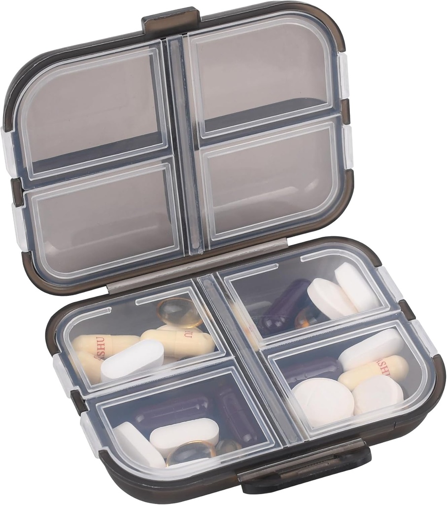 Rejse Pill Organizer Small 8 Grid Compartments Pill Holder Box - Bærbar Medicine Container Case - Daglig ugentlige Medication Organizer