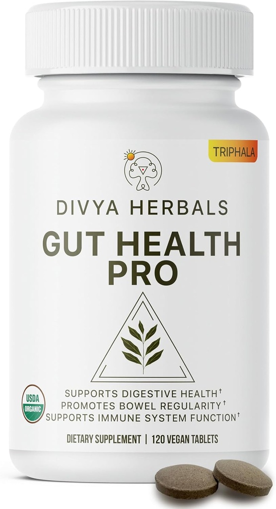 Gut Health Pro - Bloat Relief, Detox & fordøjelsesstøtte - 100% Pure Organic Triphala supplement - for kvinder & mænd - Ikke belagt Vegan tabletter -120Ct