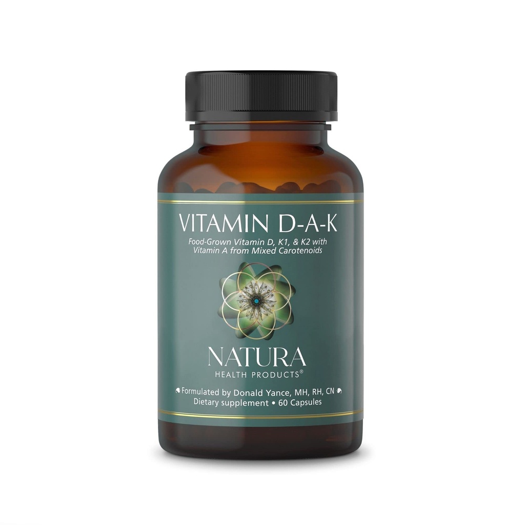 Natura Health Products Vitamin D- A- K Supplement - understøtter sund knoglen-, hjerte - og visionsfunktion, med vitaminer D3 5000 IE, A 1000 IE, K2 50 mcg, K1 550 mcg, Biotilgængelige (60 kapsler)