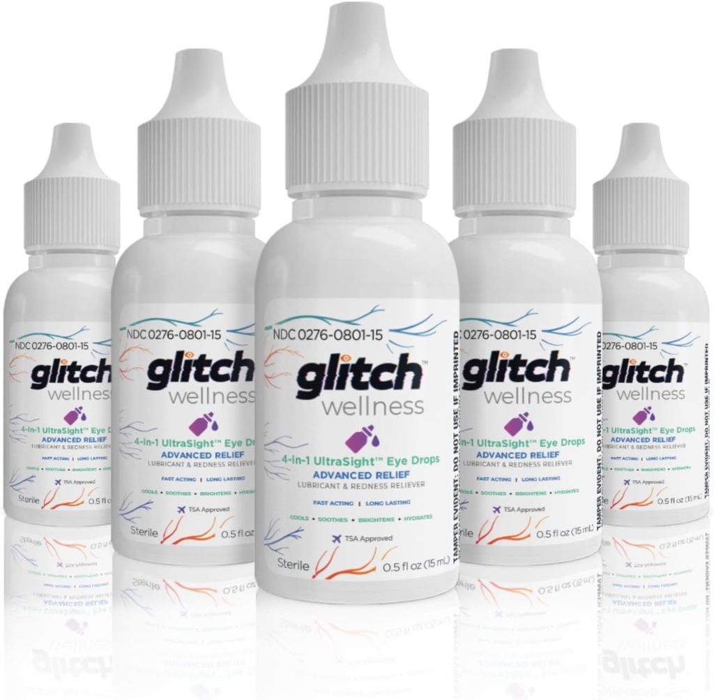 Glitch UltraSight Eye Drops til tørre øjne 15ml - 4 i 1 Advanced Relief Dry Eye Drops - All Day Comfort with Hydration, Brightening, Cooling - effektivt lindrer irritation og tørhed (5)