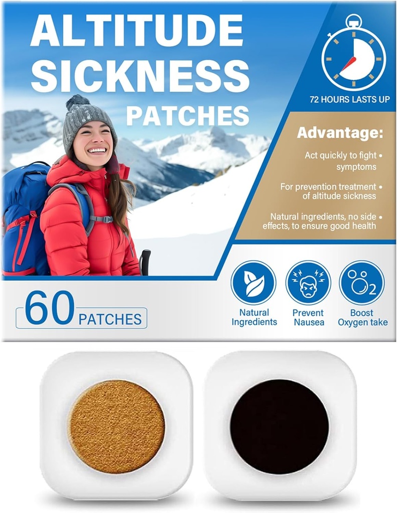 Yasirona Højde Sygdom Forebyggelse Patches, Kampe Høj Højde Sygdom Symptomer, Øger Oxygen Indtagelse, Understøtter hurtig Høj Højde Acclimation (((60 Tæl - pakke med 1))