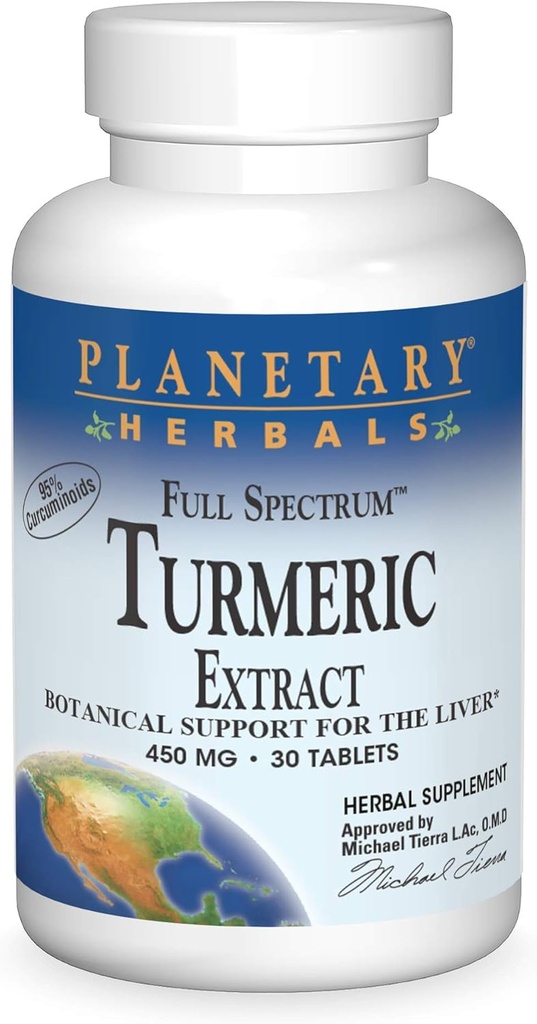 Planetariske Herbals Full Spectrum Turmerisk Extract Tablets, 450 mg, 30 Greve