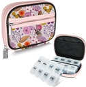 Serfeymi Weekly Travel Pill Organizer Pill Sag til Purse med Aftagelig 7 Day Pill Box, Fashionable Travel Medicine Organizer Pill Container til Medicin, Vitamin, tillæg - Bloom 03 + Pill Box