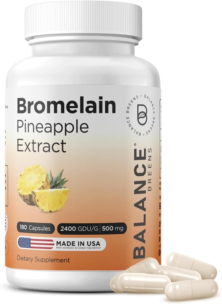Balancebreens Bromelain 500mg kapsler - 2400 GDU Ananas ekstrakt supplement til fælles støtte, Natural Hævelse Support, og sund fordøjelse - 180 kapsler Made in USA
