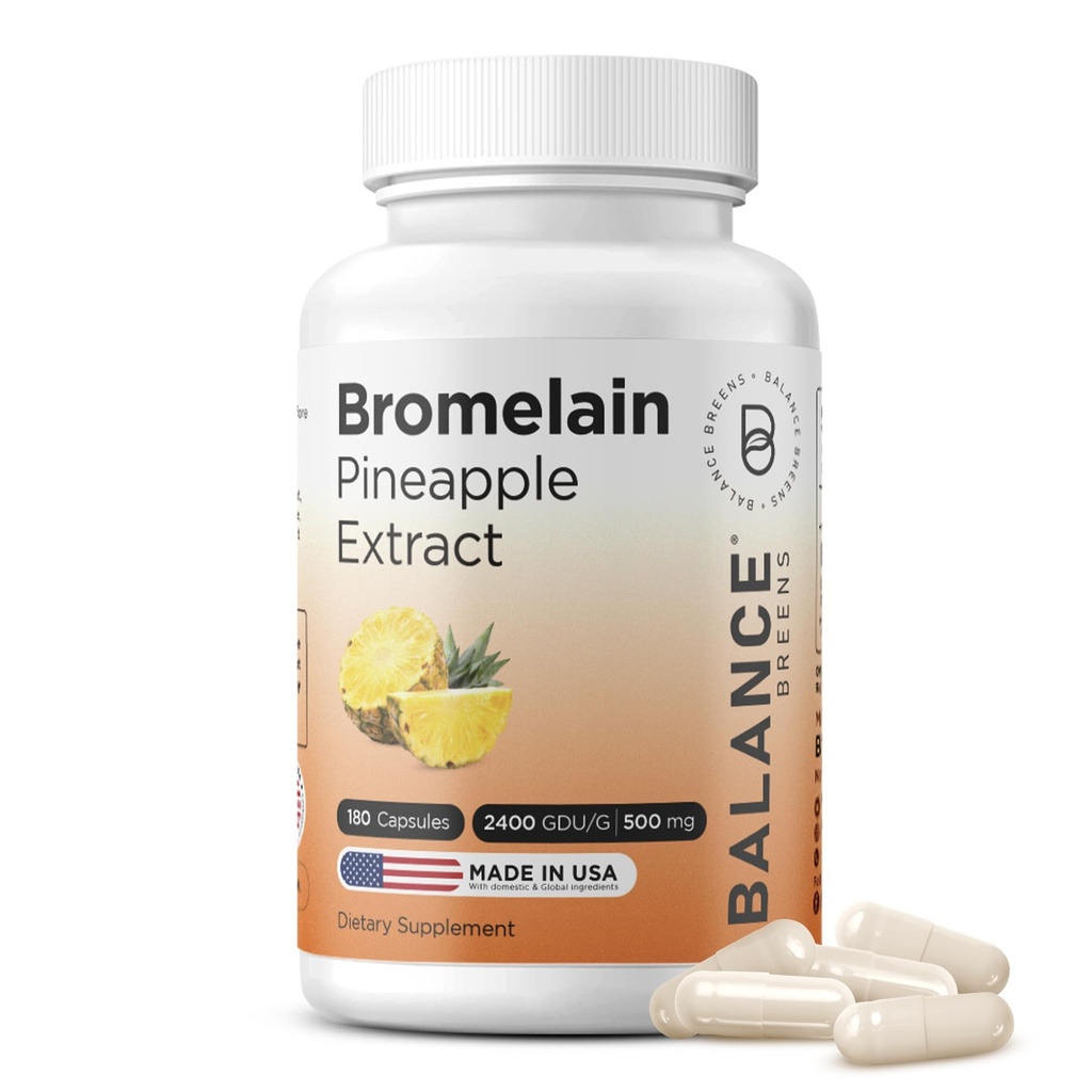 Balancebreens Bromelain 500mg kapsler - 2400 GDU Ananas ekstrakt supplement til fælles støtte, Natural Hævelse Support, og sund fordøjelse - 180 kapsler Made in USA