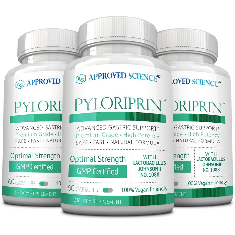 Godkendt videnskab Pyloriprin - Avanceret fordøjelsesstøtte til en sund mave - Zink L- Carnosine, Probiotika, Broccoli Sprut, Deglycyrrhized lakrids - 180 Kapsler - Tre måneders forsyning - Vegan