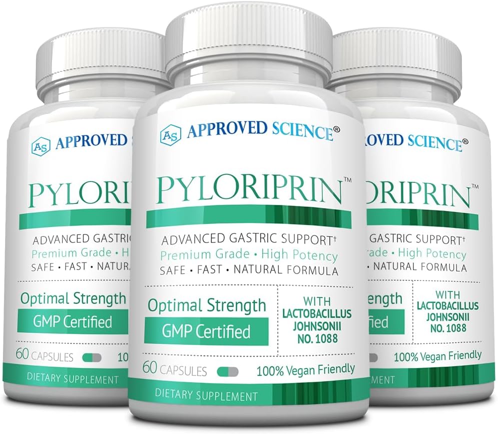Godkendt videnskab Pyloriprin - Avanceret fordøjelsesstøtte til en sund mave - Zink L- Carnosine, Probiotika, Broccoli Sprut, Deglycyrrhized lakrids - 180 Kapsler - Tre måneders forsyning - Vegan