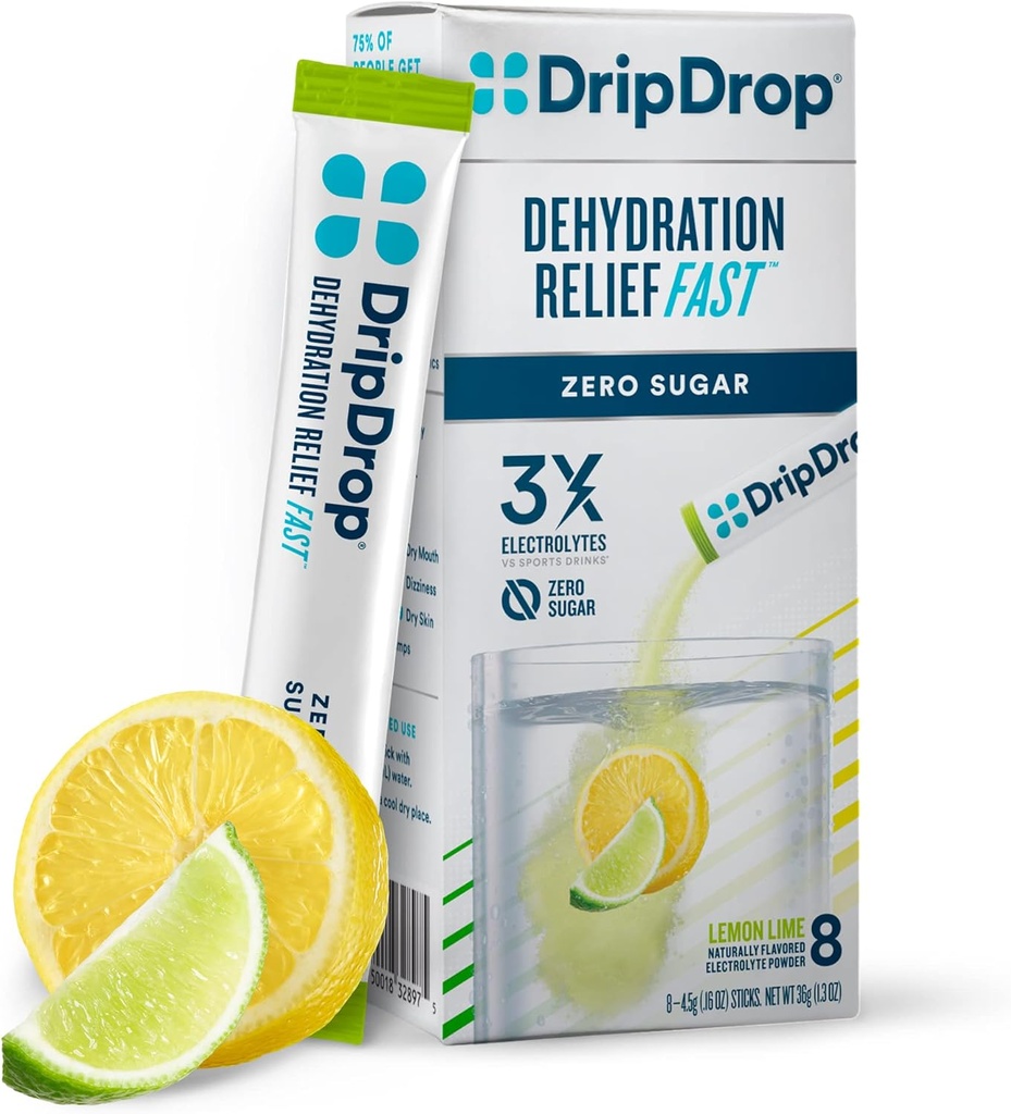 Dripdrop Hydration - Zero Sugar Electrolyte Powder Packets Keto - Lemon Lime - 8 Greve