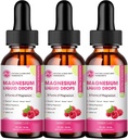 (3 Pack) M tommer Magnesium Glycinate Liquid Drops, Magnesium Liquid Supplement med Cellulose Fiber Raspberry Flavor