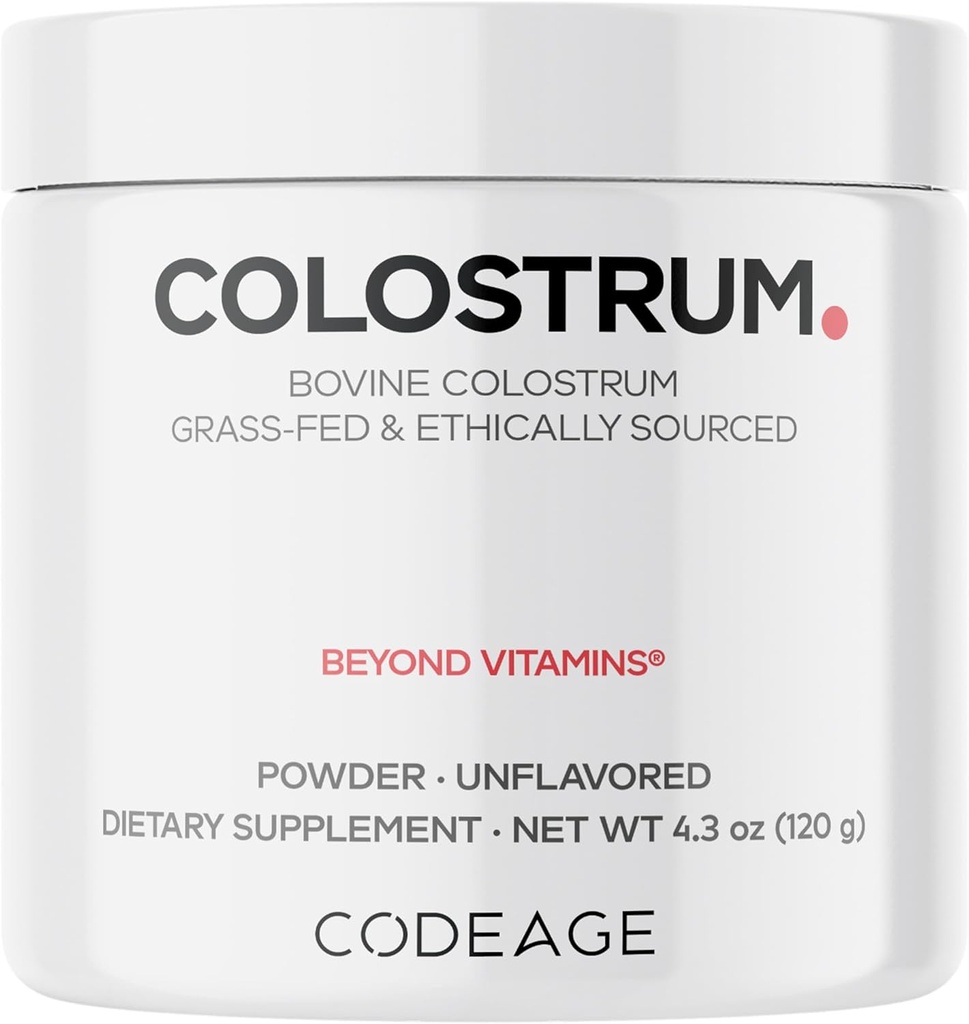 Kodeage Bovine Colostrum Powder Supplement 4-Måned Supply, 1000mg per servering, Grass- Fed Ethically Sourced, Immunoglobulin- Rich Prized First Milk, Cold- Chain Pasteurized, Agglomereret, Non-GMO, 4.3 OZ