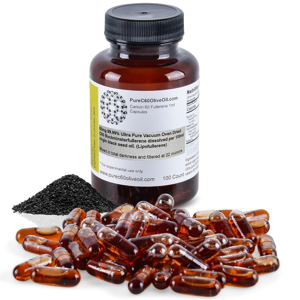 C60 Organic Black Seed Oil Capsules Capsules Pills 100ml / 3.4 Fl Oz - 99,99% Carbon 60 Solvent Free 80mg - Food Grade - Carbon 60 Black Seed Oil - Fra den førende globale producent
