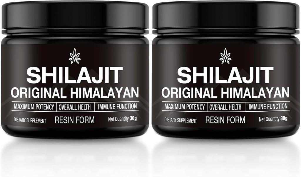 Shilajit Pure Himalayan Organic Shilajit Resin Gold Grade 100% Pure Shilajit for Mænd & Kvinder med Fulvic Acid, 85 + Trace Minerals, Lab Test for Energy, Immunforsvar, 30 Bedste (2 Pack)