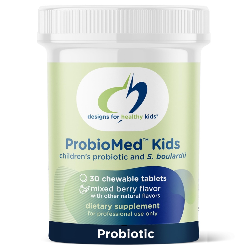 Design til sundhed ProbioMed Kids Chewable Probiotic - 10b CFU Gut & immunforsvar til børn - Lactobacillus, Bifidobacterium + Saccharomyces boulardii - lækker berry flavor (30 tabletter)