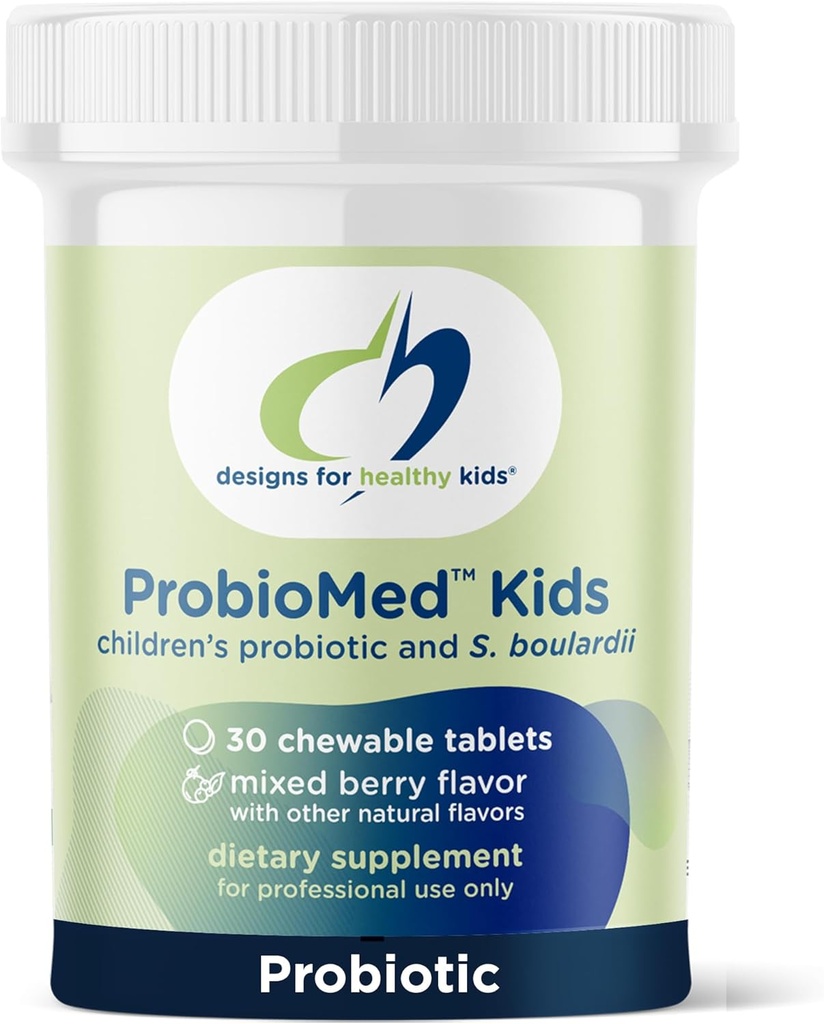 Design til sundhed ProbioMed Kids Chewable Probiotic - 10b CFU Gut & immunforsvar til børn - Lactobacillus, Bifidobacterium + Saccharomyces boulardii - lækker berry flavor (30 tabletter)