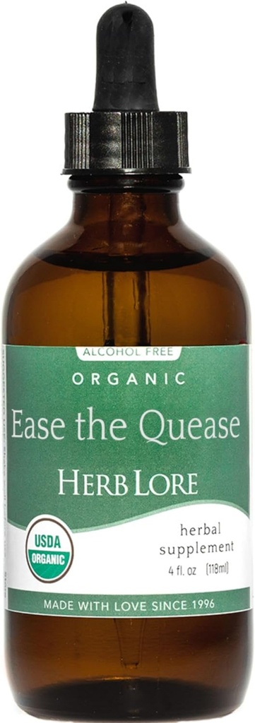 Herb Lore Ease The Quesess Tinktur - Økologisk flydende ingefær, pebermynte & fennikel Drops til Settle Upset Mave, Sikker for børn og voksne - 4 fl oz