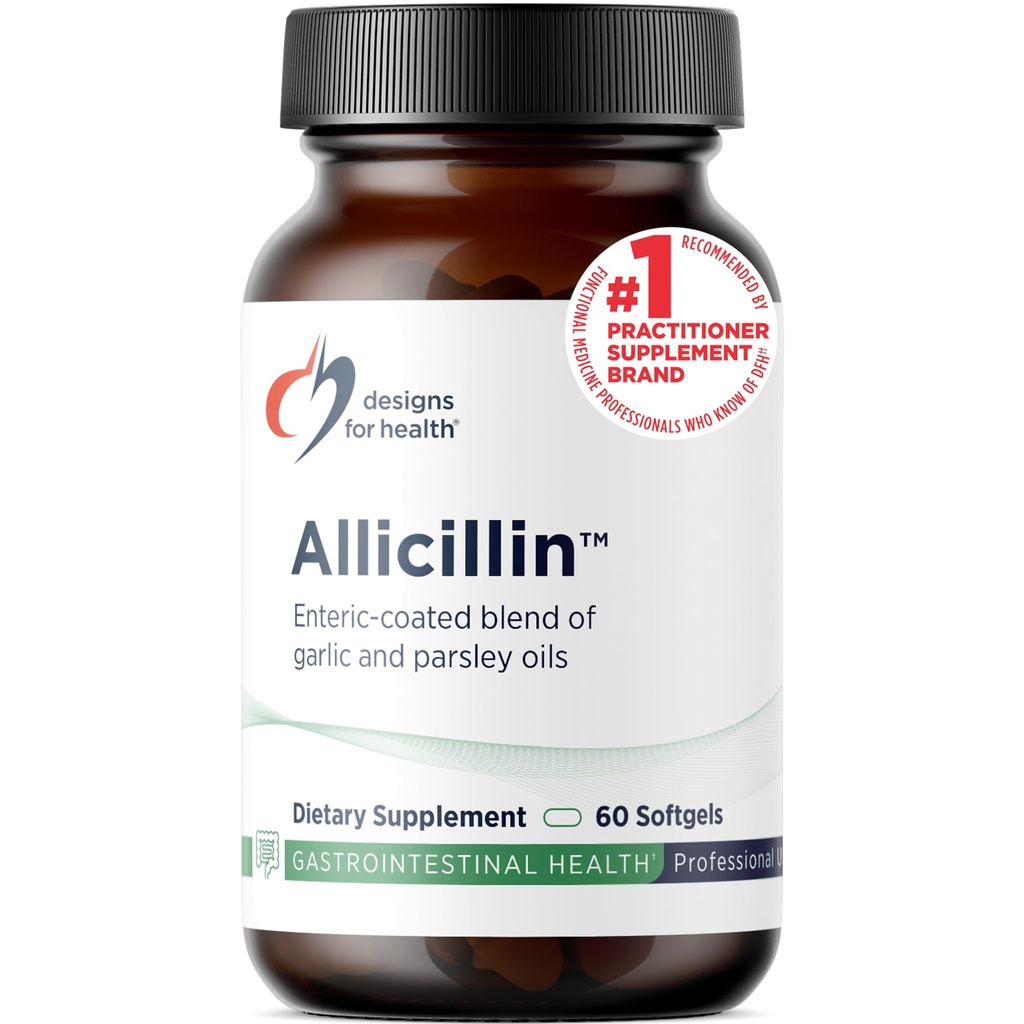 Design for sundhed Allicillin - Allicin Supplement med 200mg hvidløg olie + Persley Oil - Hvidløg piller med kraftige sulfider - Enteric Overtrukket til at hjælpe med at reducere lugt, ikke-GMO (60 Softgel)