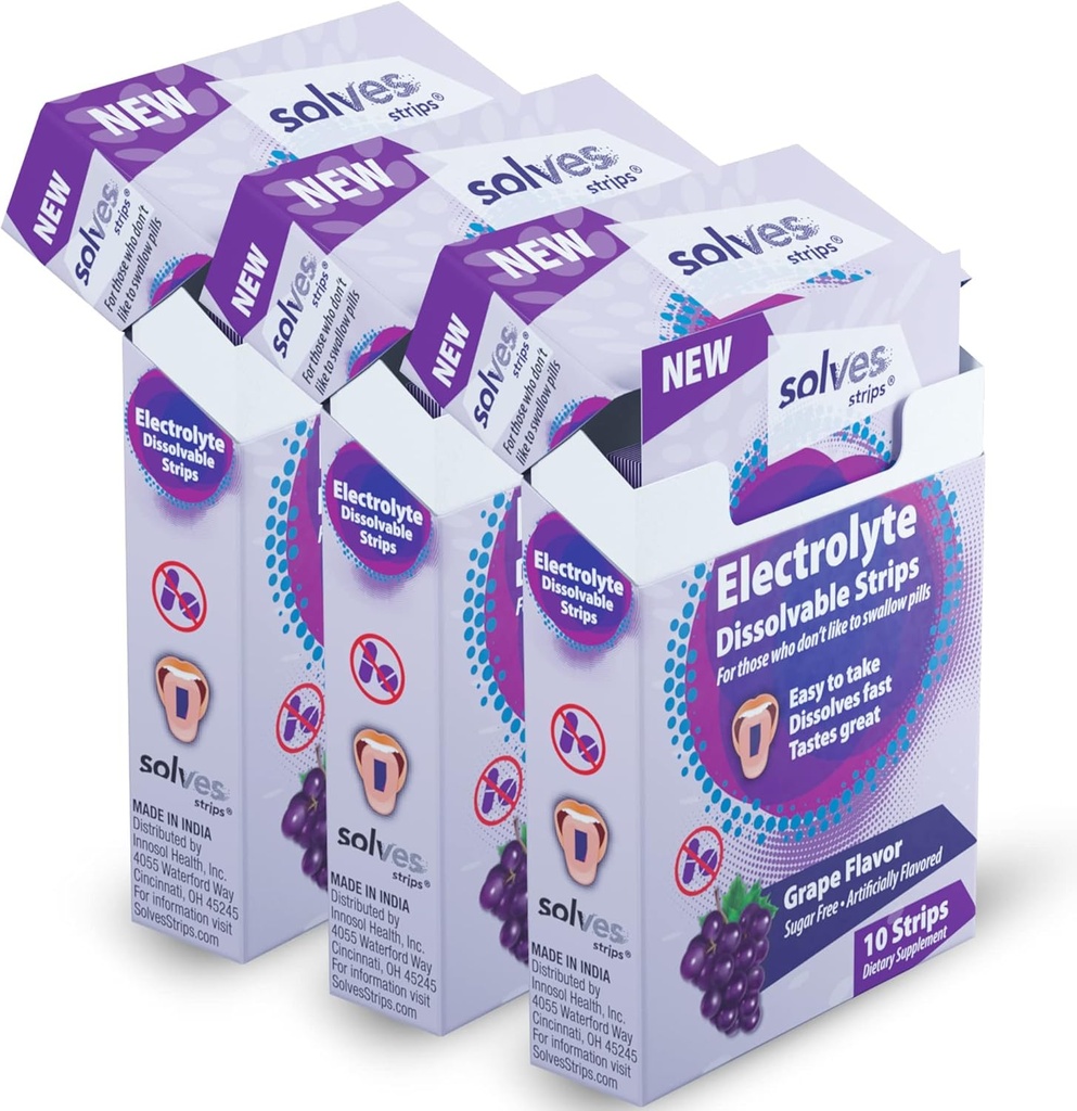 Elektrolyte udskiftning Strips - Sukkerfri, Grape Burst Flavor, Høj potens for Instant Hydration, Perfekt til Gym & Udendørs Aktiviteter, 10 Strips i transportable Single-Serve pakker