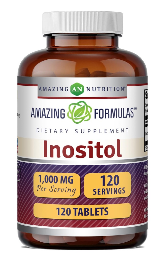 Amazing Formulas Inositol- tabletter Supplement: 124; 1000 Mg pr Servering: 124; B8-vitamin: 124; Non- GMO: 124; Gluten- fri: 124; Fremstillet i USA (1 pakke, 120 Tæl)