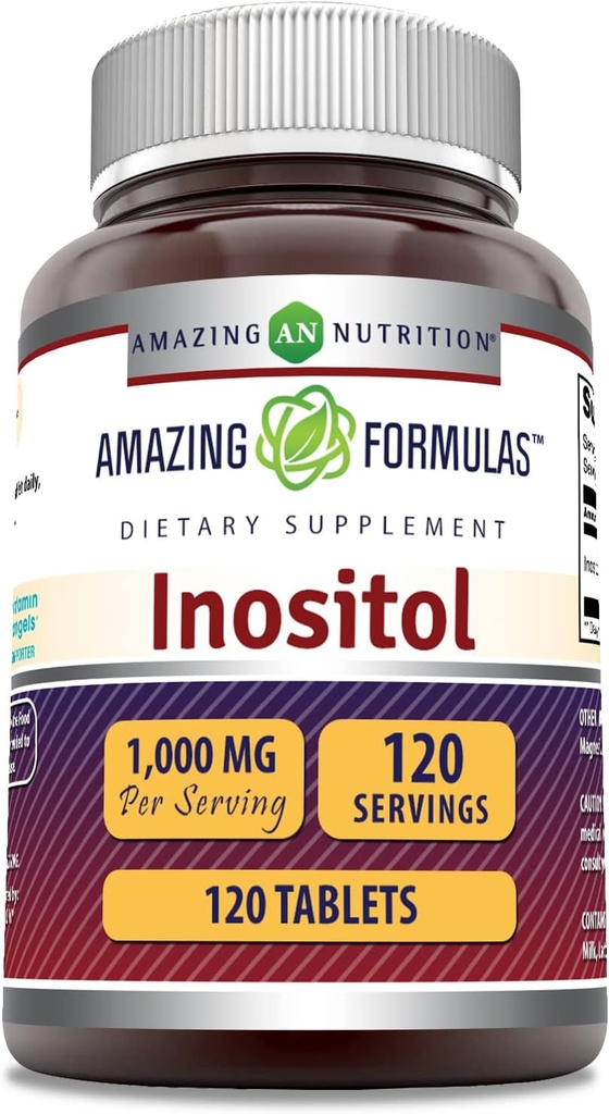 Amazing Formulas Inositol- tabletter Supplement: 124; 1000 Mg pr Servering: 124; B8-vitamin: 124; Non- GMO: 124; Gluten- fri: 124; Fremstillet i USA (1 pakke, 120 Tæl)