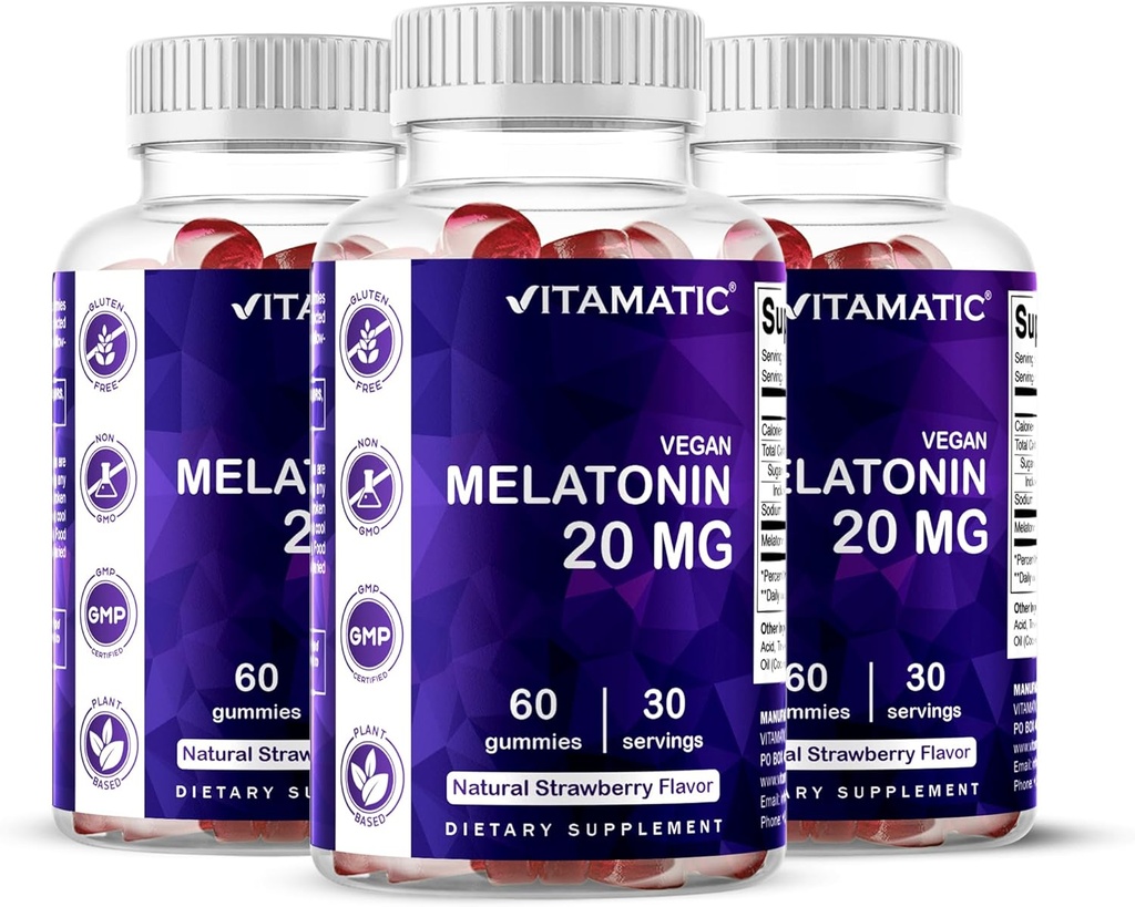 Vitamatisk melatonin 20 mg gummies for voksne, 30 Servering - 60 vegetariske gummies - non-bibit forming supplement