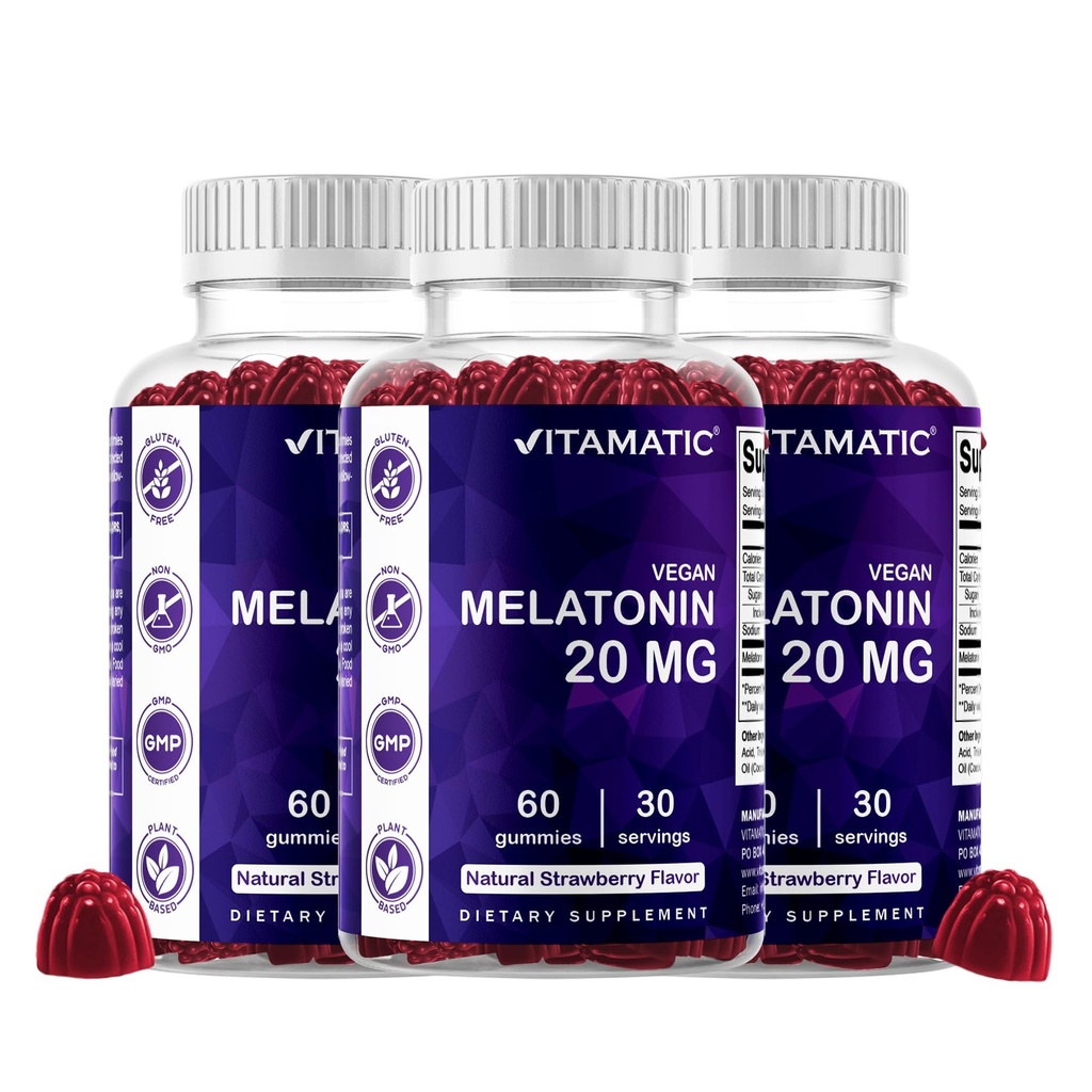 Vitamatisk melatonin 20 mg gummies for voksne, 30 Servering - 60 vegetariske gummies - non-bibit forming supplement