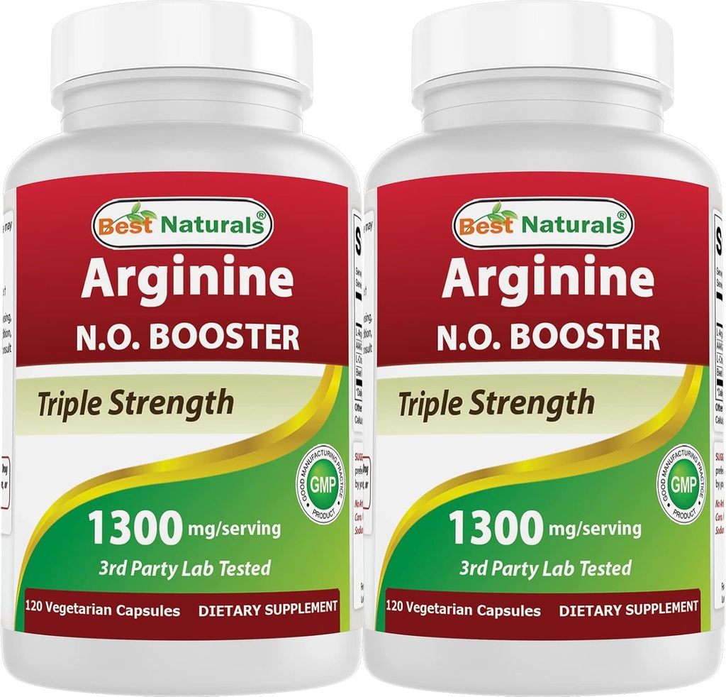 Best Naturals L-Arginine NO Booster Triple Strength 1300 mg Serving 120 Veg Capsules (120 Count (Pack of 2))