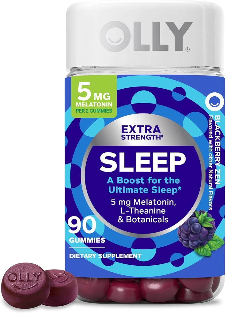 OLLY Extra Strength Sleep Gummy 5 mg Melatonin, L- Theanin, Kamille, Lemon Balm Ekstrakter, Søvnhjælp, BlackBerry Flavor - 90 Greve