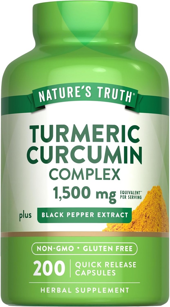 Nature 's Truth Turmerisk Curcumin Complex 124; 1500mg szág 124; 200 Kapsler szág 124; med Black Pepper Extract