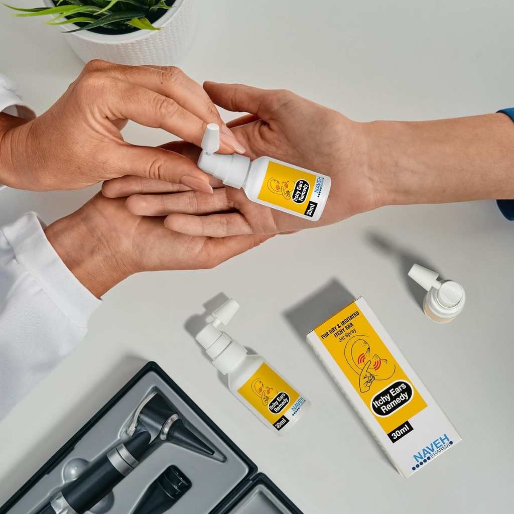 NAVEH PHARMA Itchy Ears Remedy Øre Rengøring og Itch Relief 124; Behandlinger Alle årsager til Øre Itchiness Note 124; Jet Spray til Eczema Behandling & Craged Ear Relief (2Fl Oz + 0,5 Fl Oz)