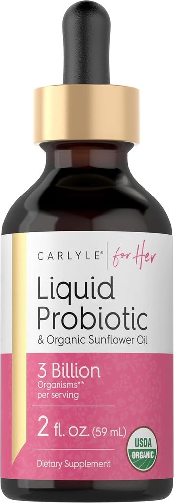 Carlyle Liquid Probiotic for Women against 124; 2 fl oz · 124; med Organic Sunflower Oil against 124; 3 Millioner Aktive Organismer