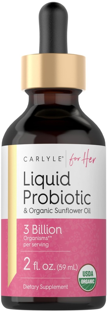 Carlyle Liquid Probiotic for Women against 124; 2 fl oz · 124; med Organic Sunflower Oil against 124; 3 Millioner Aktive Organismer
