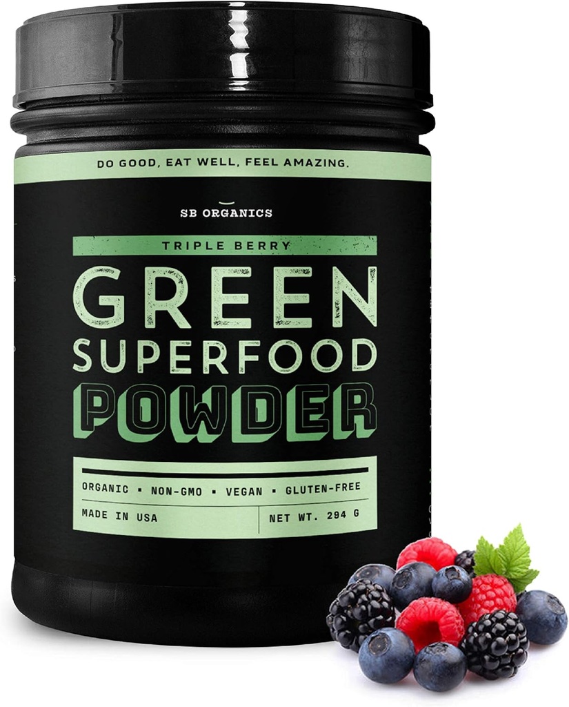 Sun Bay Foods Triple Berry Green Superfood Powder | Non-GMO | Super Greens Drink Blend | 10 oz.