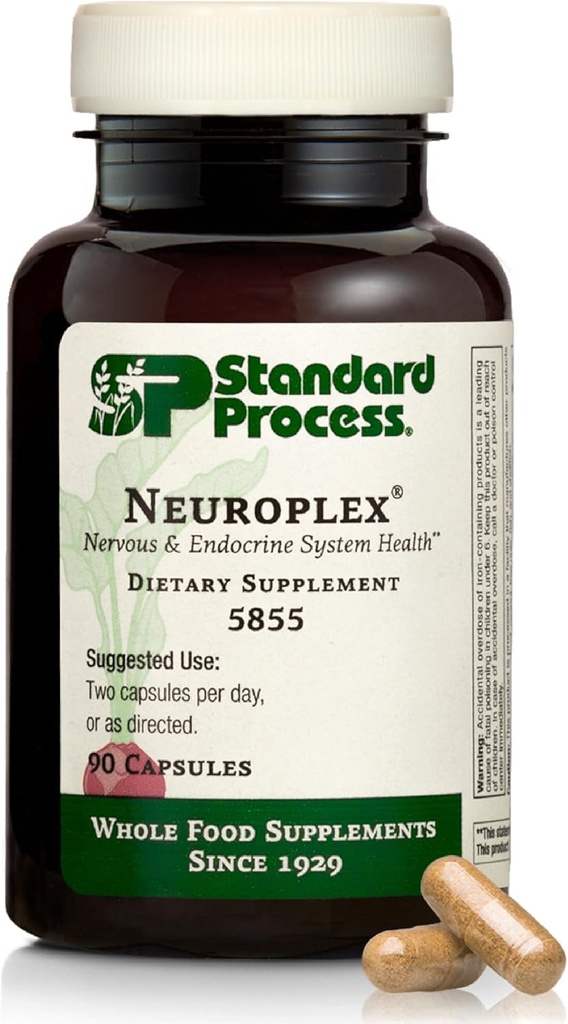 Standard Process Neuroplex - Understøtter nervøse & endokrine system funktion - Brain Health Support med B6-vitamin, jern, zink & mere - Brain Supplement for mænd og kvinder - 360 tabletter