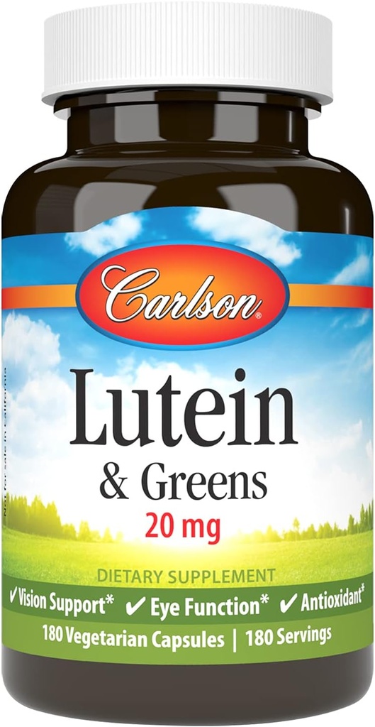 Carlson - Lutein & Greens, 20 mg, Vision Support & Eye funktion, Antioxidant, 180 vegetariske kapsler