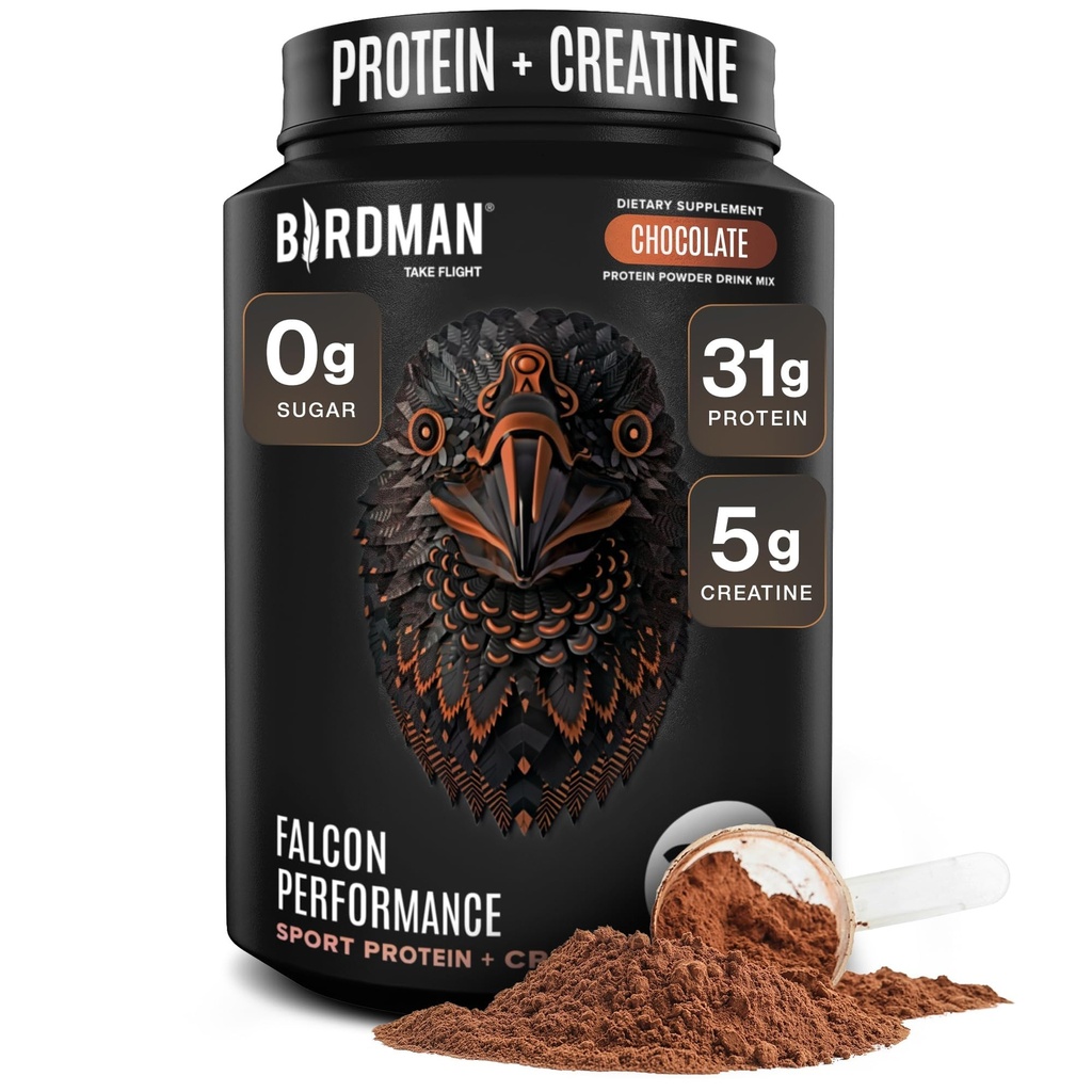 Birdman Falcon Performance Vegan Protein Powder, 31g Protein, 5g Creatin, 5g BCAA, Probiotika, Electrolytes, Pre Workout, Low Carb, Sugar Free & Dairy Free, Plant Based Chocolate Protein -19 portioner