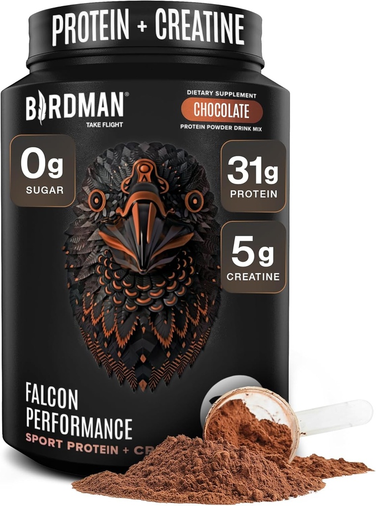 Birdman Falcon Performance Vegan Protein Powder, 31g Protein, 5g Creatin, 5g BCAA, Probiotika, Electrolytes, Pre Workout, Low Carb, Sugar Free & Dairy Free, Plant Based Chocolate Protein -19 portioner