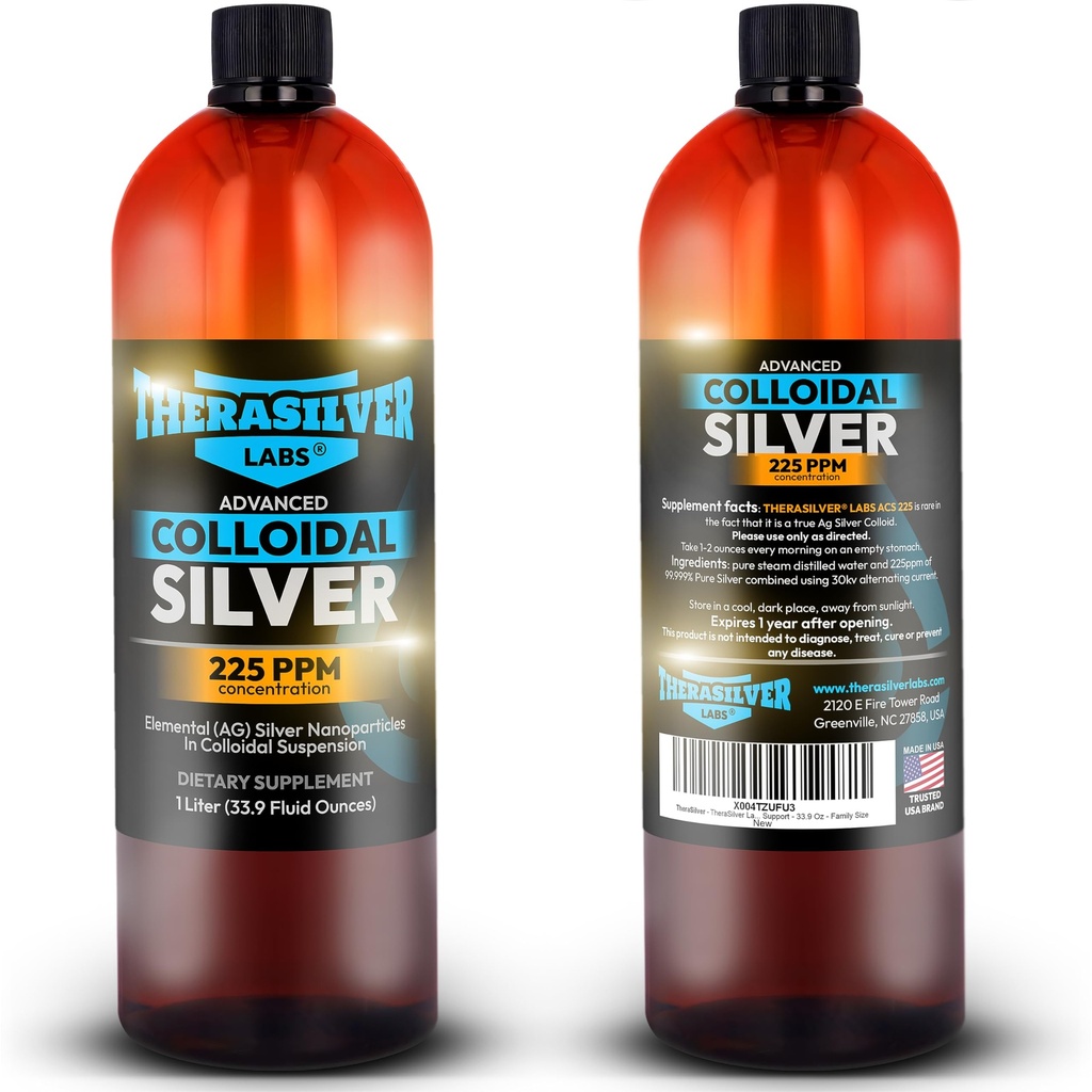 TheraSilver- TheraSilver Labs ACS 225- Avanceret kolloid sølv væske -225 PPM- Pure Bioaktive Nano Partikler til immunsupport- 32 Oz- Familie størrelse
