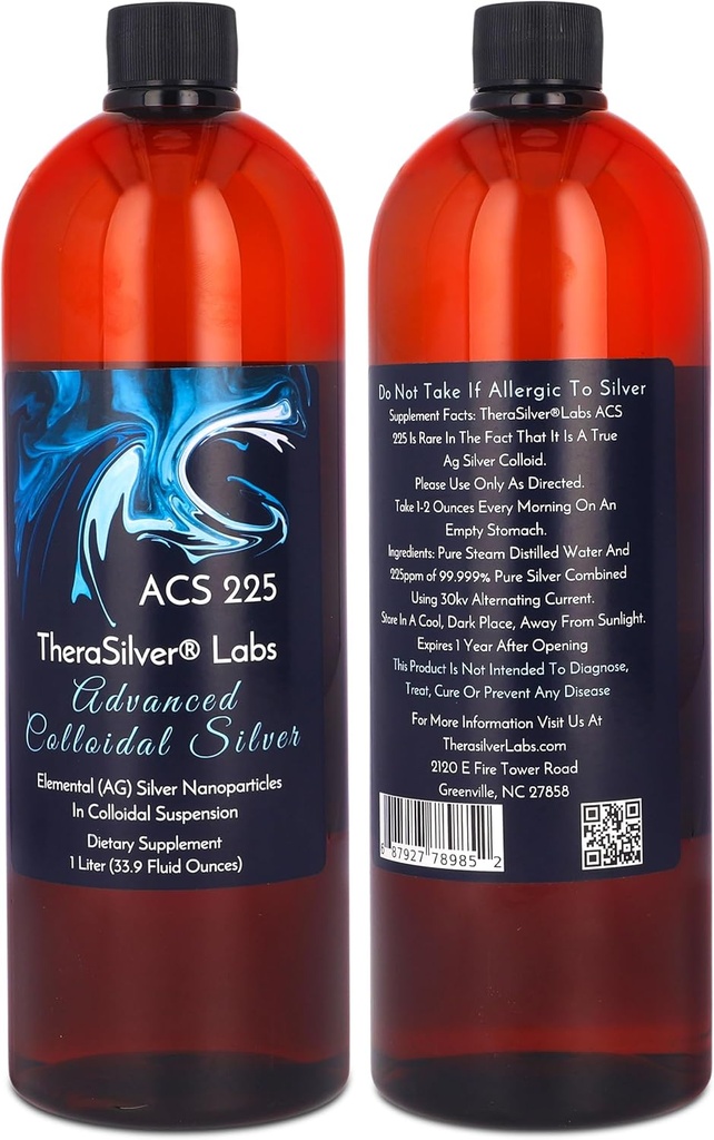 TheraSilver- TheraSilver Labs ACS 225- Avanceret kolloid sølv væske -225 PPM- Pure Bioaktive Nano Partikler til immunsupport- 32 Oz- Familie størrelse