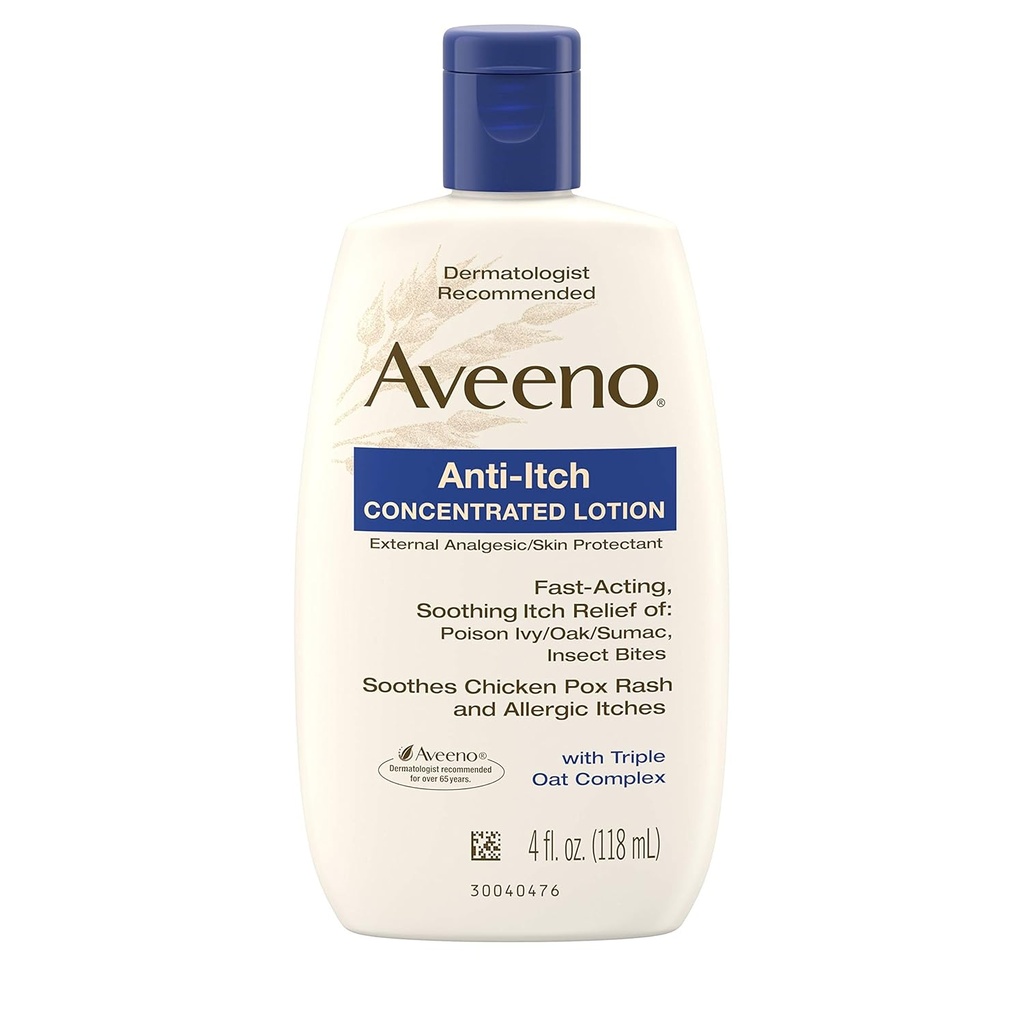 Aveeno Anti- Itch koncentreret lotion med Calamin og Triple Oat Complex, hudbeskyttende for Fast- Active Itch Relief fra Poison Ivy, Insect Bites, Chicken Pox, og Allergiske Itches, 4 fl. oz