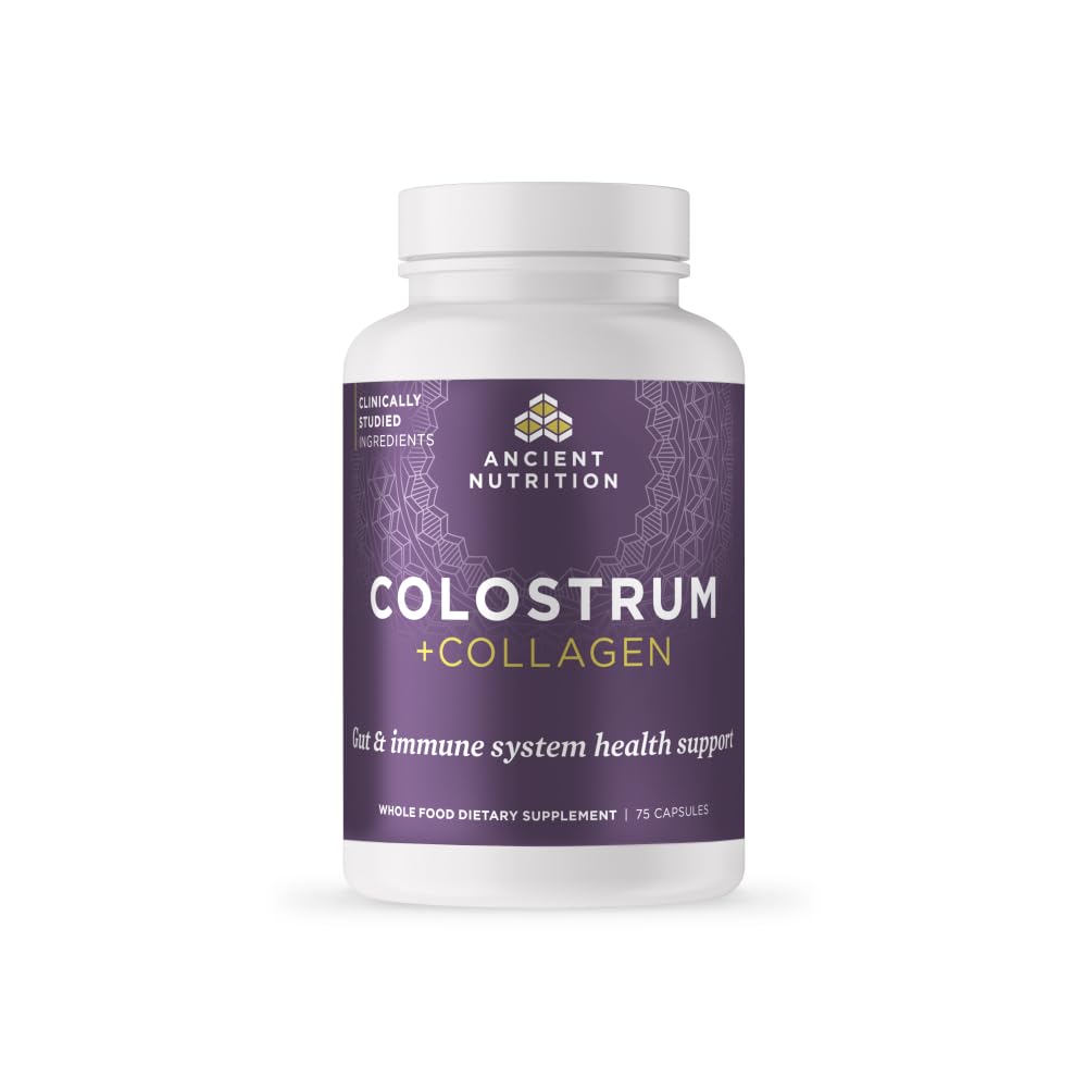 Ancient Nutrition Colostrum Superfood + Collagen, Græs Fed Bovine Colostrum, Gæret Eggshell Membrane Collagen, Understøtter sund Gut Mikrobiom og immunsystem, 75 Greve