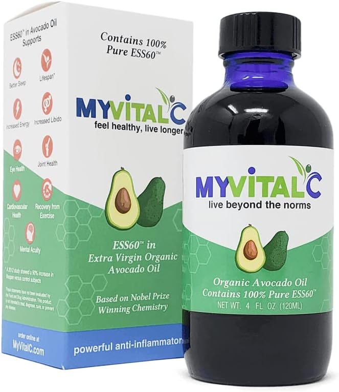 MyVitalC Organic Avocado Oil - Pure ESS60 Antioxidant Supplement - Kan hjælpe med anti-aging, lang levetid, søvn, mere energi - ydeevne - 120ML