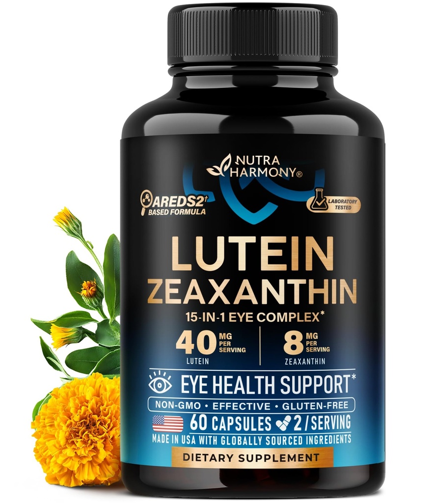 Eye Vitamin - Lutein og Zeaxanthin Kosttilskud - AREDS2 baseret supplement til seniorer & voksne - Eye Health & Vision Support - Safran, Zink, Vitamin, Kobber, Super Green - Lavet i USA, 60 kapsler