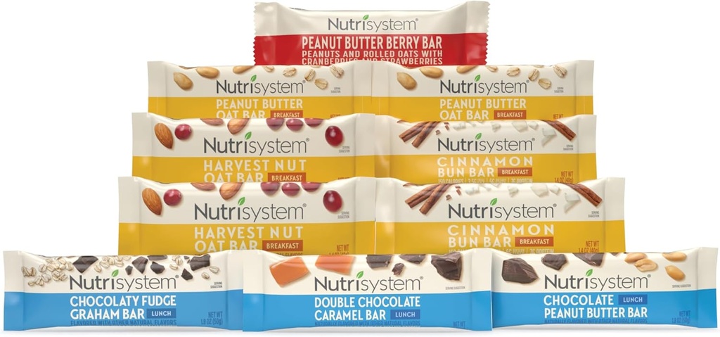 Nutrisystem ® Morgenmad og Frokost Bar Variety Pack, Hjælper support vægttab - 10 Greve