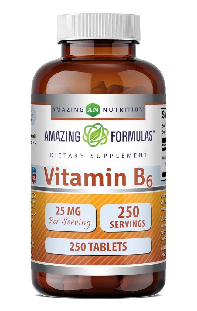Amazing Formulas Vitamin B6 Pyridoxin 25mg 250 tabletter Supplement 124; Non G20; Gluten Free