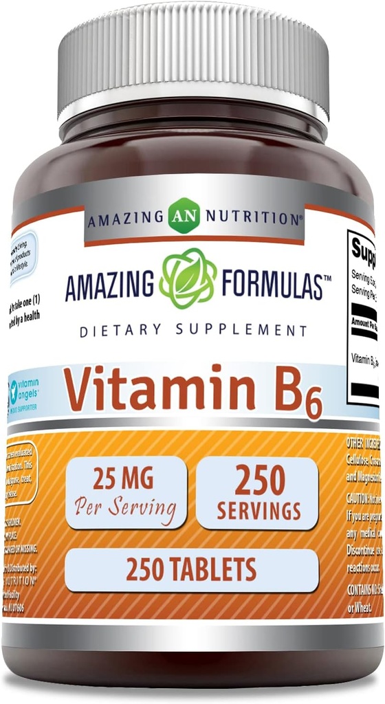Amazing Formulas Vitamin B6 Pyridoxin 25mg 250 tabletter Supplement 124; Non G20; Gluten Free