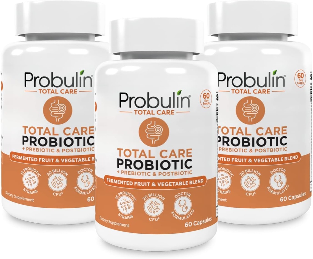 Probulin Total Care Pre + Pro + Postbiotic, 20 milliarder CFU, 60 Vegankapsler (pakning med 3)