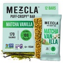 Mezcla Puff Crispy Protein Bars, Gluten Free & Vegan Protein Bars, 10g Protein, Alt for Crispy Rice Treat, Granola Bars & Breakfast Bars, Sunde Snacks for voksne, Matcha Vanilla, 12 Pack