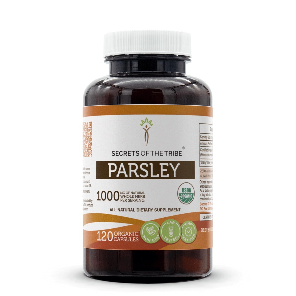 Secrets of the Tribe Persley USDA Organic Measures 124; Lavet med vegetariske kapsler og Certificeret Organisk Persille (Petroselinum crispum) Tørret Leaf (120 Kapsler)