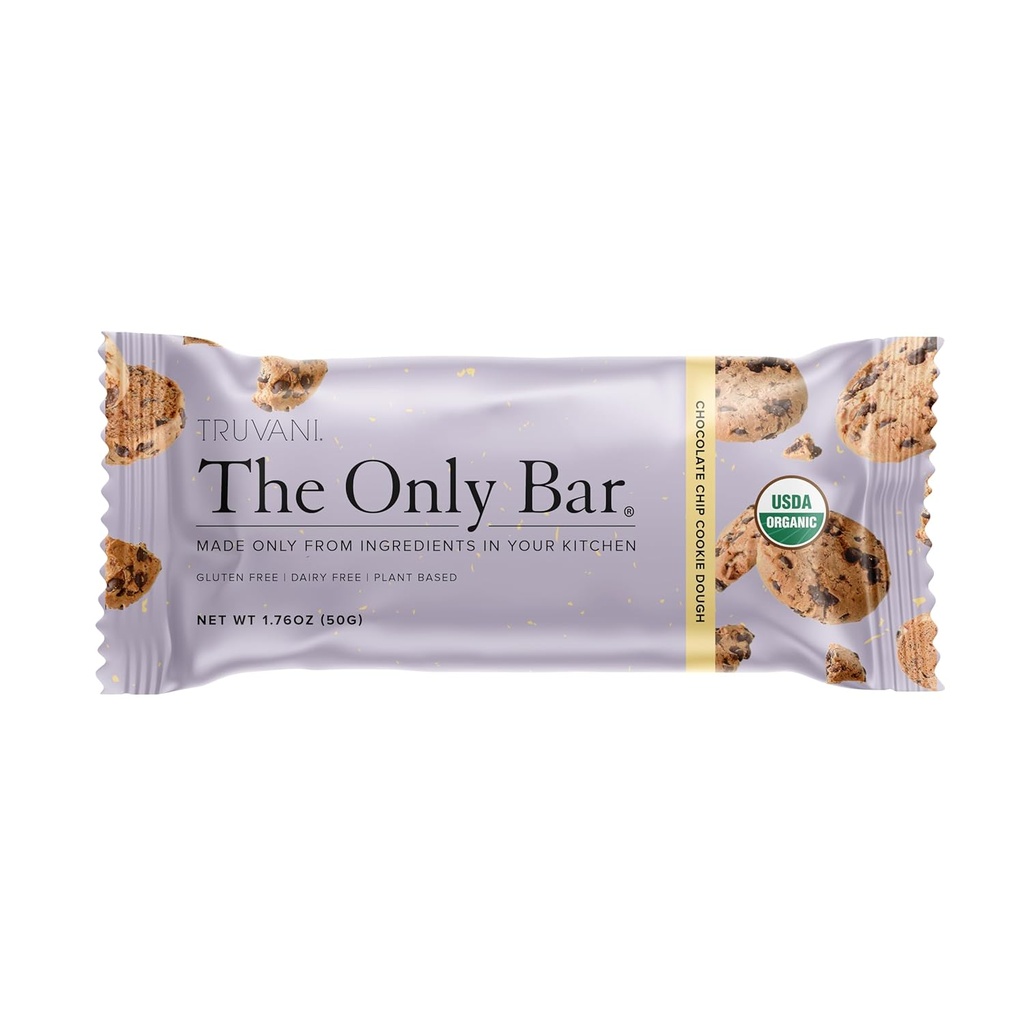 Truvani Plant Based Snack Bars 124; Chokolade Chip Cookie Dough 1 Pack Shut 124; 5g Protein Shape 124; USDA Organic and Vegan Shape 124; Den eneste Bar Shape 124; Dairy, Soy, og Gluten Free Shape 124; Individuelt indpakket
