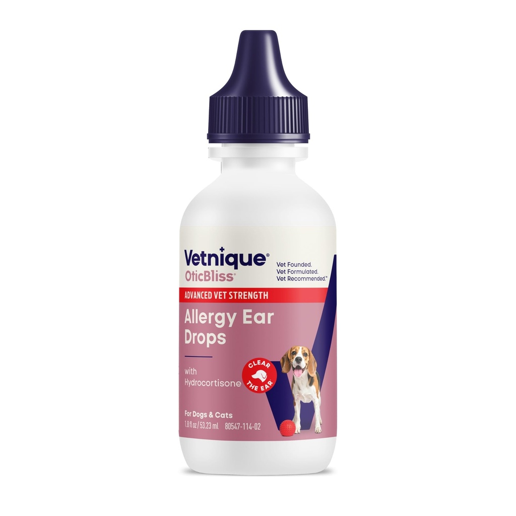 Vetnique Oticsabs Medicin Kat & Hundeøre Cleaner Drops - Hundeøre Infektion Behandling med 1% Hydrocortison til Sothe Kløe, Rødme, & Hævelse - Vet Anbefalet